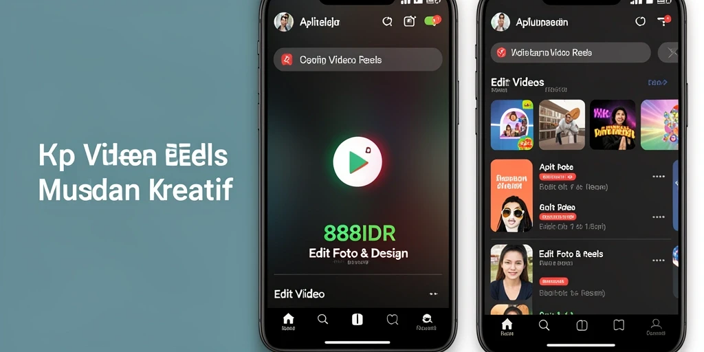 Antarmuka aplikasi 888IDR saat mengedit video reels.