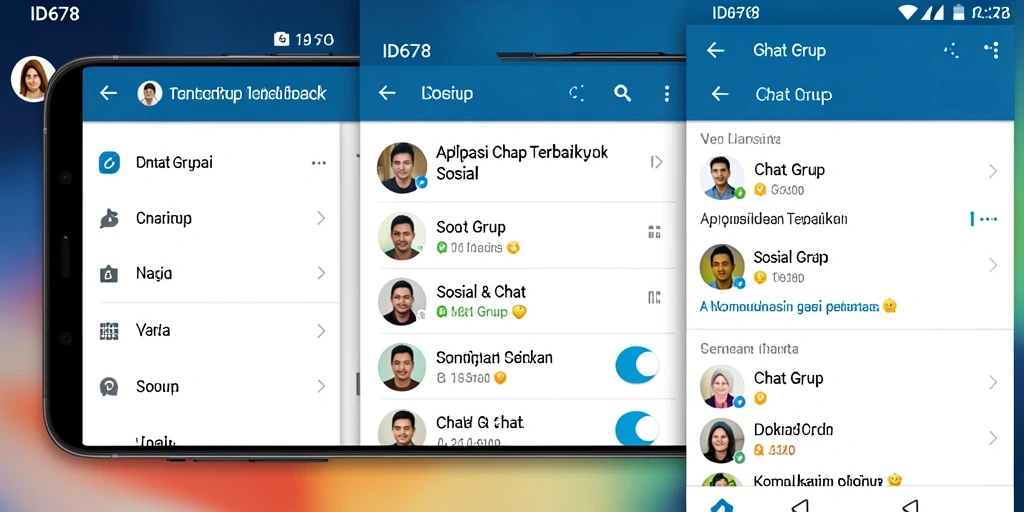 Tampilan antarmuka aplikasi Chat Grup ID678 yang menarik dan modern.