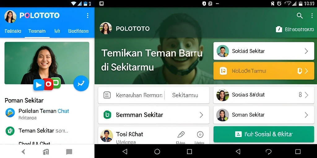 Tampilan utama POLOTOTO dengan fitur Teman Sekitar yang menarik.
